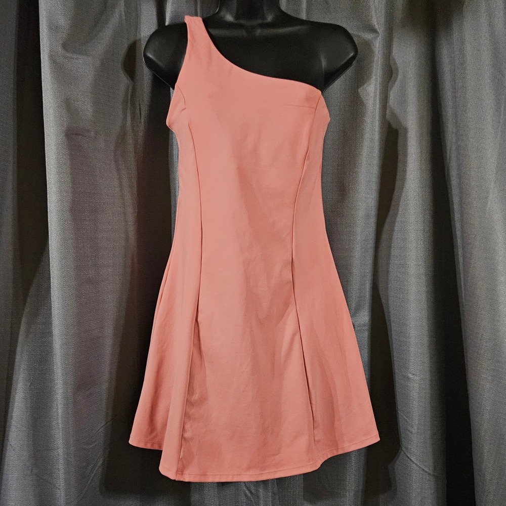 Halara Coral Pink One Shoulder Athletic Exercise Dress Small NEW flared